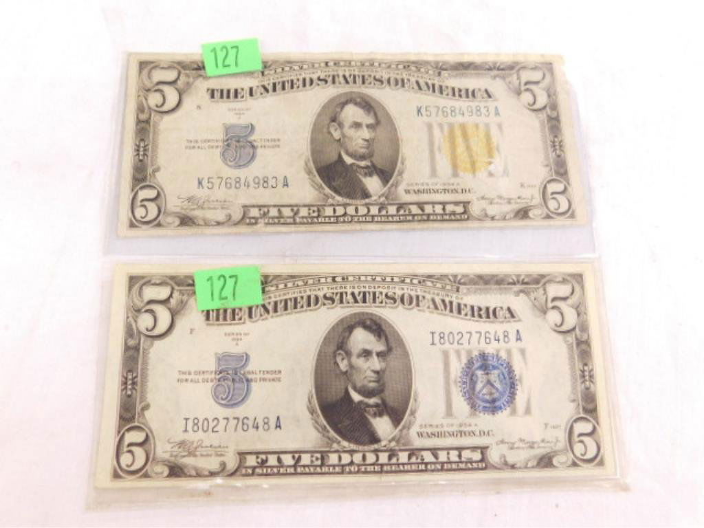 Two $5 silver certificates (1 of 2)