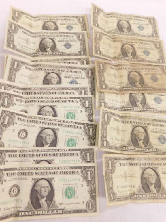 11 $1 silver certificates & 5 $1 Federal reserve (1 of 1)