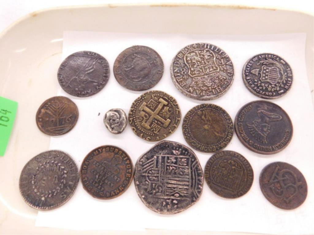 14 copies of rare coins: 14 copies of rare coins 1) 1783 us 1.ooo libertas . justistiv 2) USA copper bar cent- 13 stripes on reverse 3) 1861 Confederated Sates Of America 1/2 4) E. Pluribus unum- Nova Eboraca Columbia etc