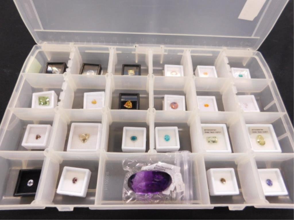 Tray of Many Gems.: Tray includes aprx. 23 various gems of large cuts including zircon, beryl, sphalerite, feldspar, and more.