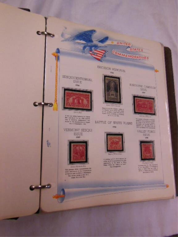 Binder Early to Mid Century U.S. Stamp: The White Ace Historical album for the Commemorative Stamps of the United States, 1926-1949, all pages full except one (missing two stamps-Edison light, coil pair), including Washington Bicentennial S