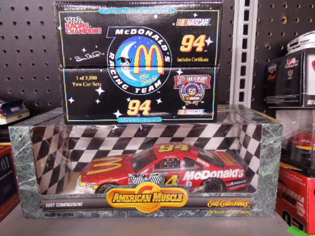 Racing Champions 2 Car McDonald's Diecast Cars: Racing Champions two car McDonald's diecast collector set and Ertl American Muscle Bill Elliot Car. CONDITION: Good.