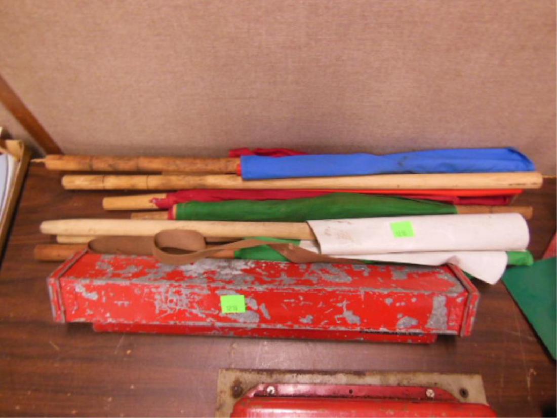 Lot RR Linen & Vinyl Signal Flags: Lot of railroad linen and vinyl signal flags. CONDITION: Fair, used.