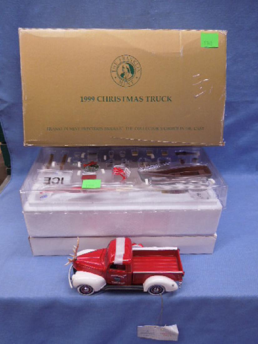 Franklin Mint 1999 Christmas Truck Sample: Franklin Mint 1999 Franklin's Tackle Christmas Truck 1:24 scale diecast. Production Sample #5570/9900, comes with accessories, no certificate of authenticity, has box and foam packing. CONDITION: Very
