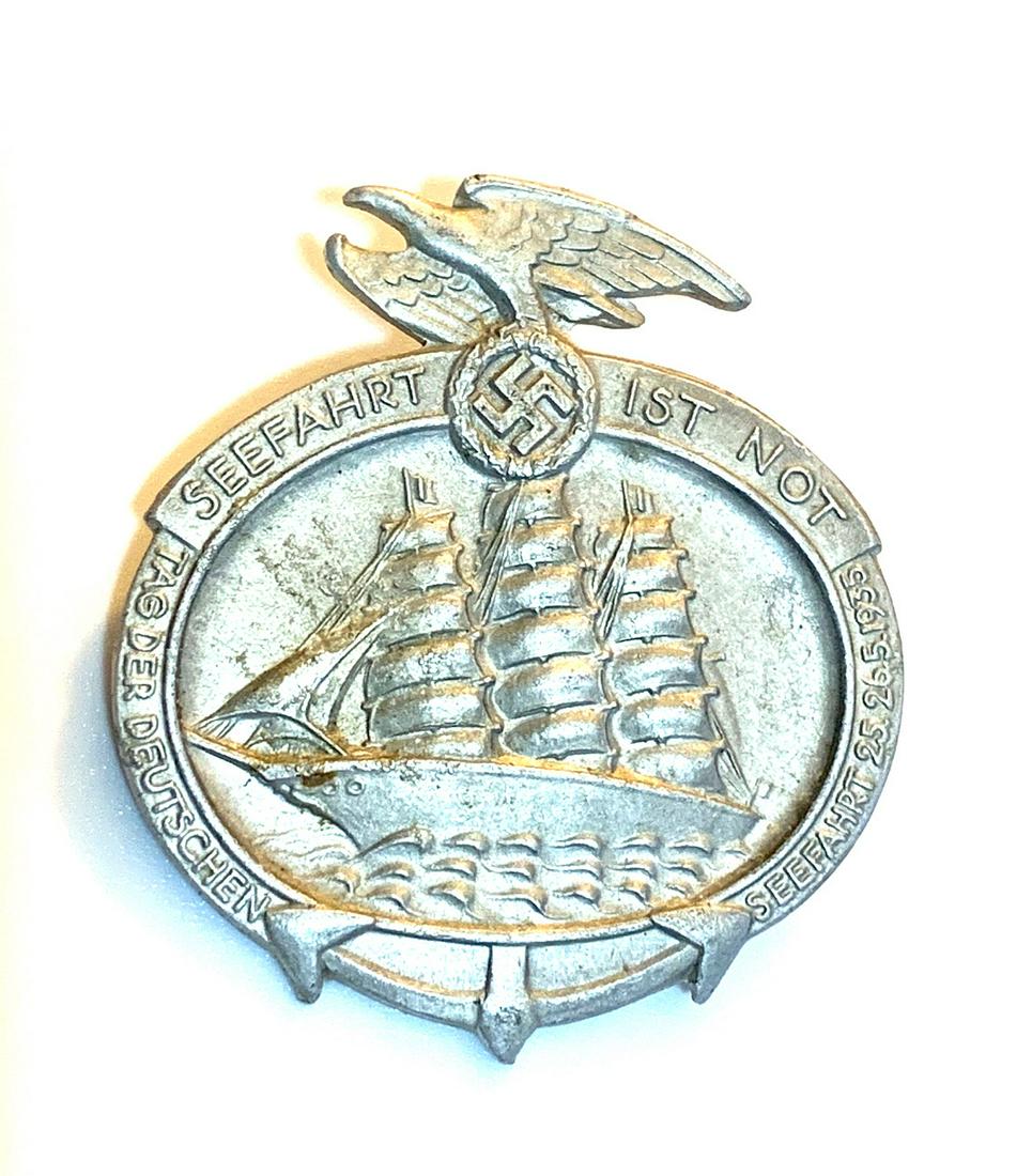 1935 SEEFAHRT 1ST "NOT" BADGE: Â It is for German Sea Travel Day. It is dated May 25-26, 1935. This particular Tinnie was made by a lot of manufacturers, anyone trying to collect one from each? This one is from Paul Schultz & Co