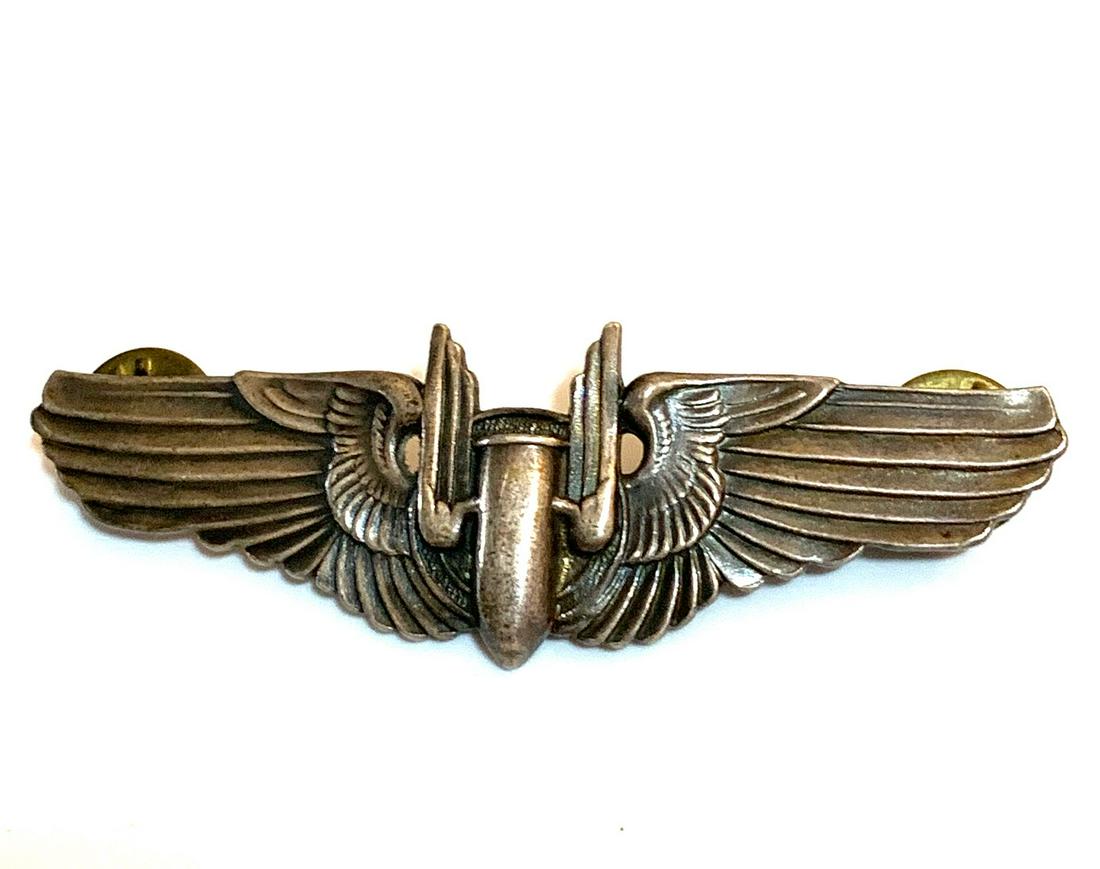 WWII BOMBER WINGS PIN STERLING: WWII Bomber Wiings Pin, measures 3" long and marked Sterling