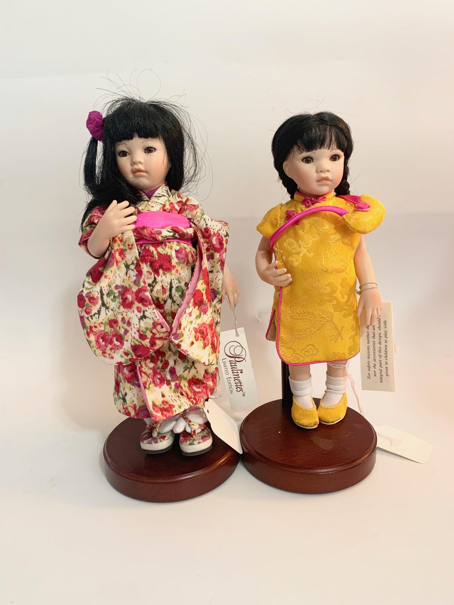 B2: Mei Mei & Aiko Paulinettes: Mei Mei and Aio Modern Artist Dolls by Paulinettes 8". Mei Mei; all original Chinese Style dress and Aiko with all original Japanese Kimono