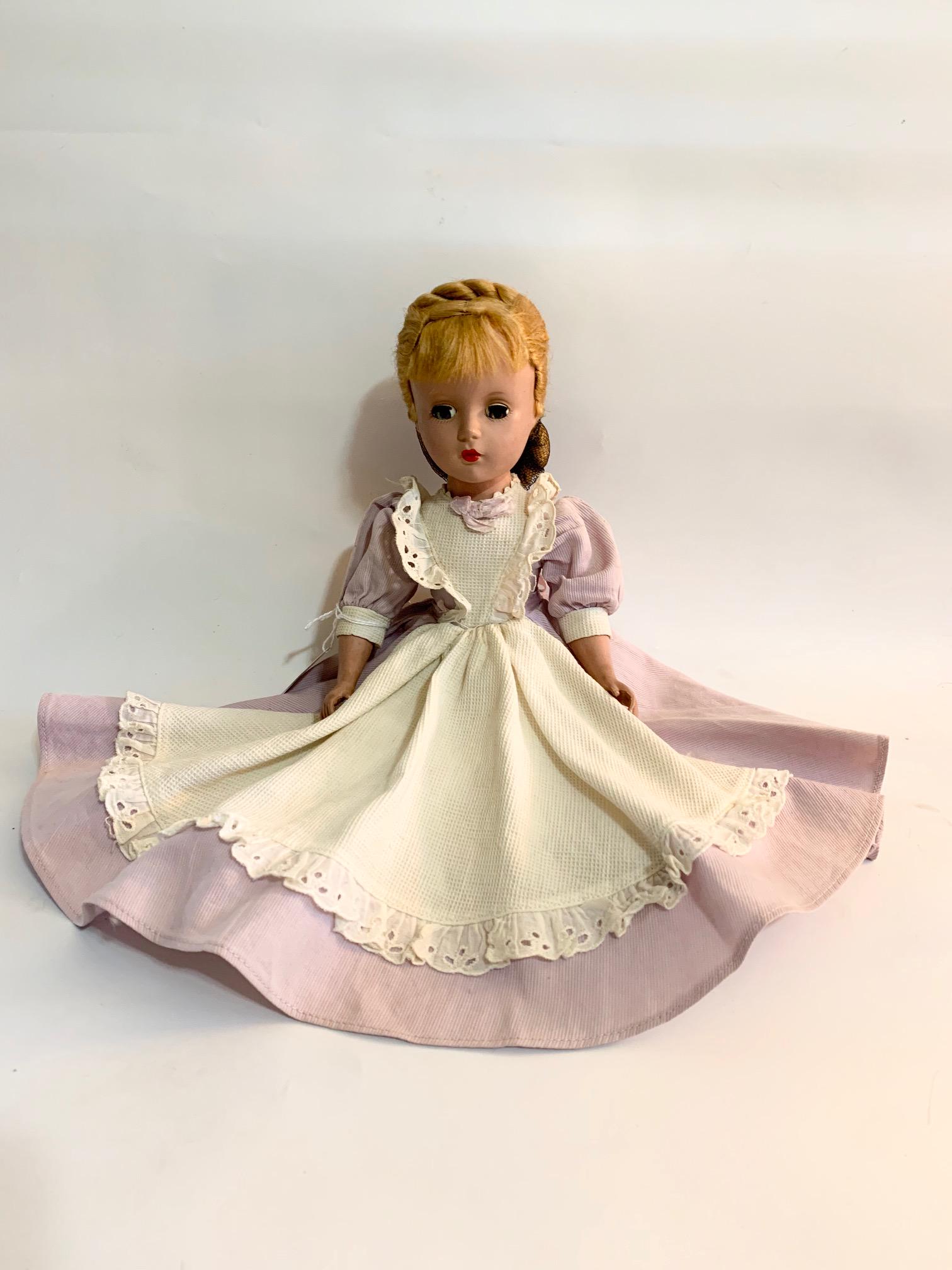 B4: Madame Alexander Meg Little Womens Series: Madame Alexander Meg Little Womens Series 14" hard plastic; Original dress and wig; shoes replaced. In good condition. We do our best to list all possible flaws, these are vintage/antique dolls and ar