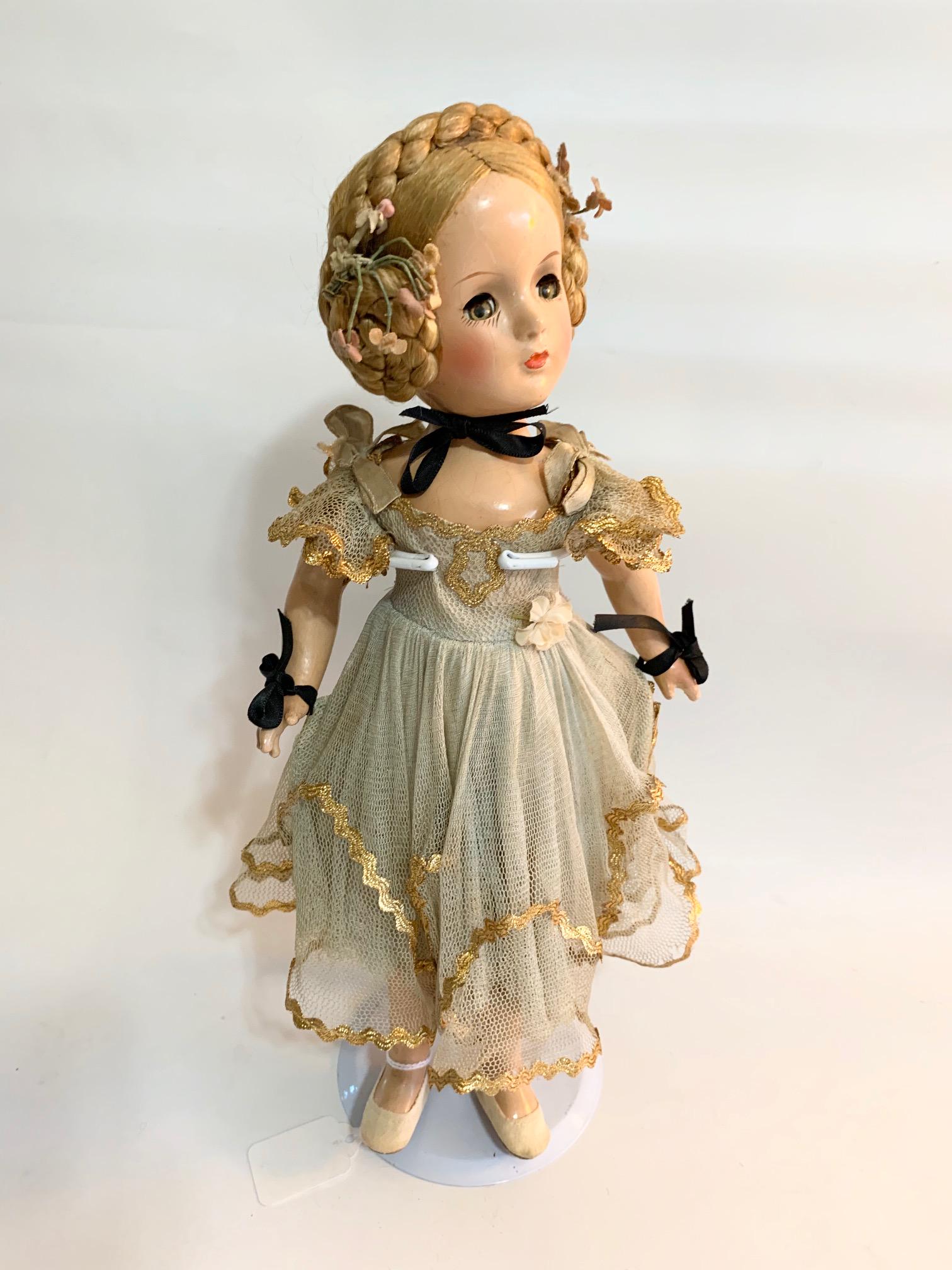 B4: Madame Alexander Ballerina: Madame Alexander Ballerina 14" Composition doll with original clothes (except for ballet shoes) and original wig. We do our best to list all possible flaws, these are vintage/antique dolls and are NOT