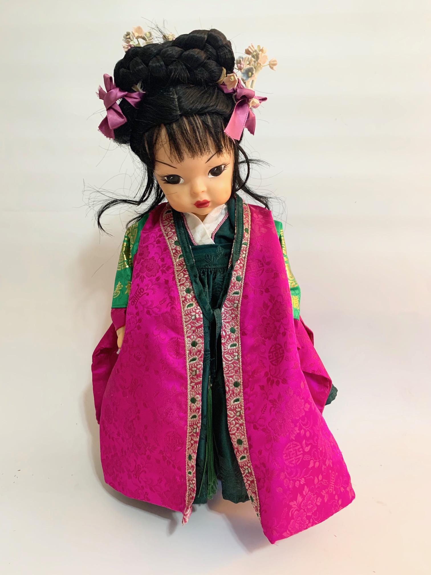B4: Asian Terri Lee Reissue Doll: Asian Terri Lee Reissue 17" hard plastic doll in good condition; Original Korean style Hanbok; original shoes, decorations etc; original wig