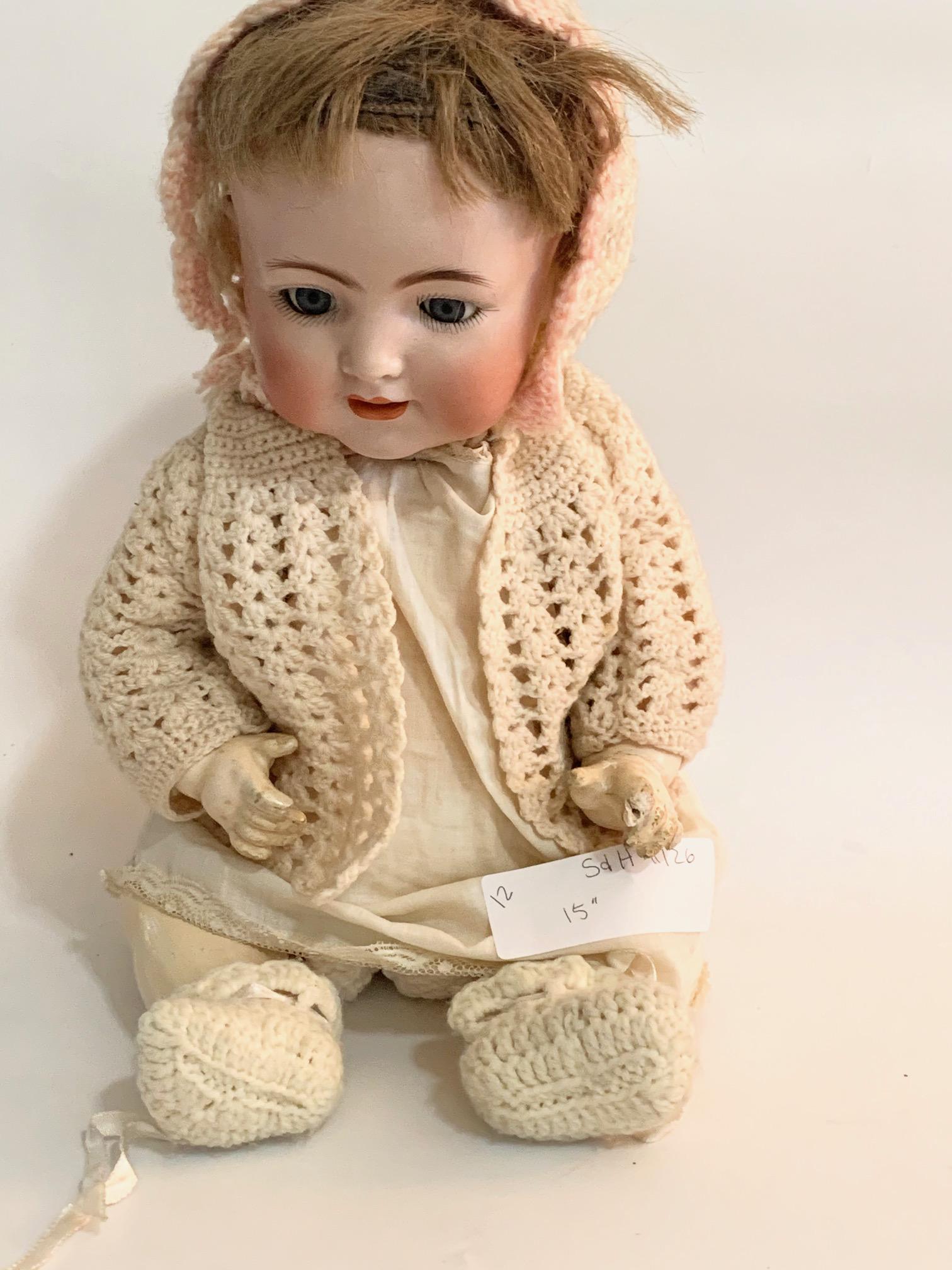B11: K*R Simon & Halbig #126 15" Girl Doll: K*R Simon & Halbig #126 15" Girl Doll; sleep eyes; replaced outfit; original wig. We do our best to list all possible flaws, these are vintage/antique dolls and are NOT perfect. Please refer to the ph