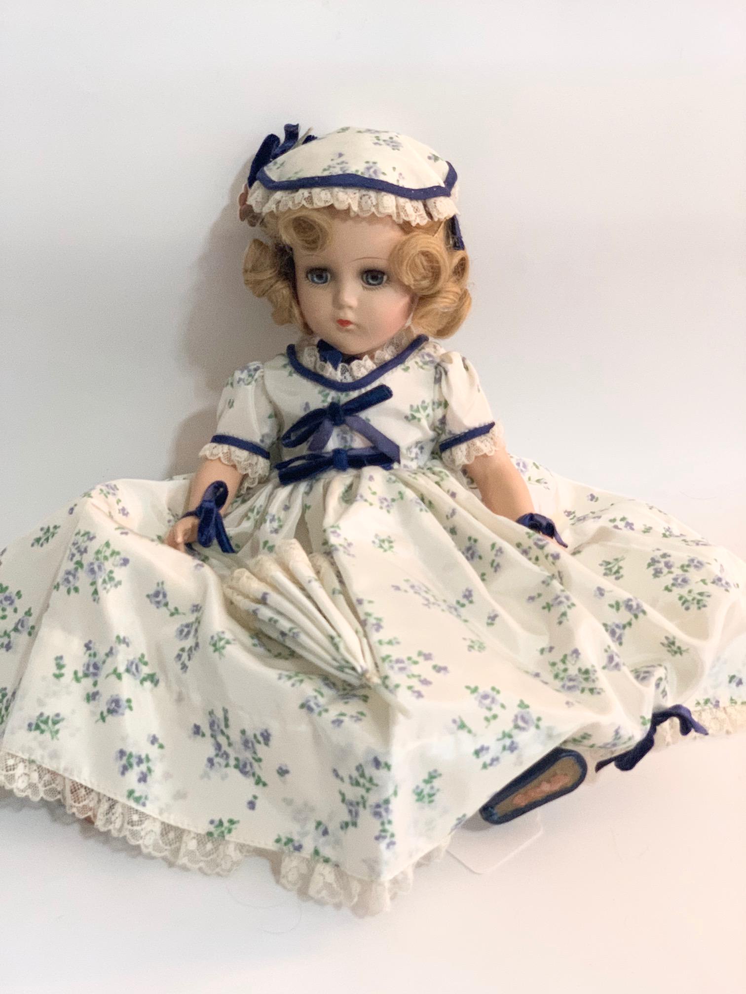 B13: Arranbee Nancy Lee 15" Composition Doll: Arranbee Nancy Lee 15" Composite Doll; all original white and blue dress with matching parasol, original wig. We do our best to list all possible flaws, these are vintage/antique dolls and are NOT per
