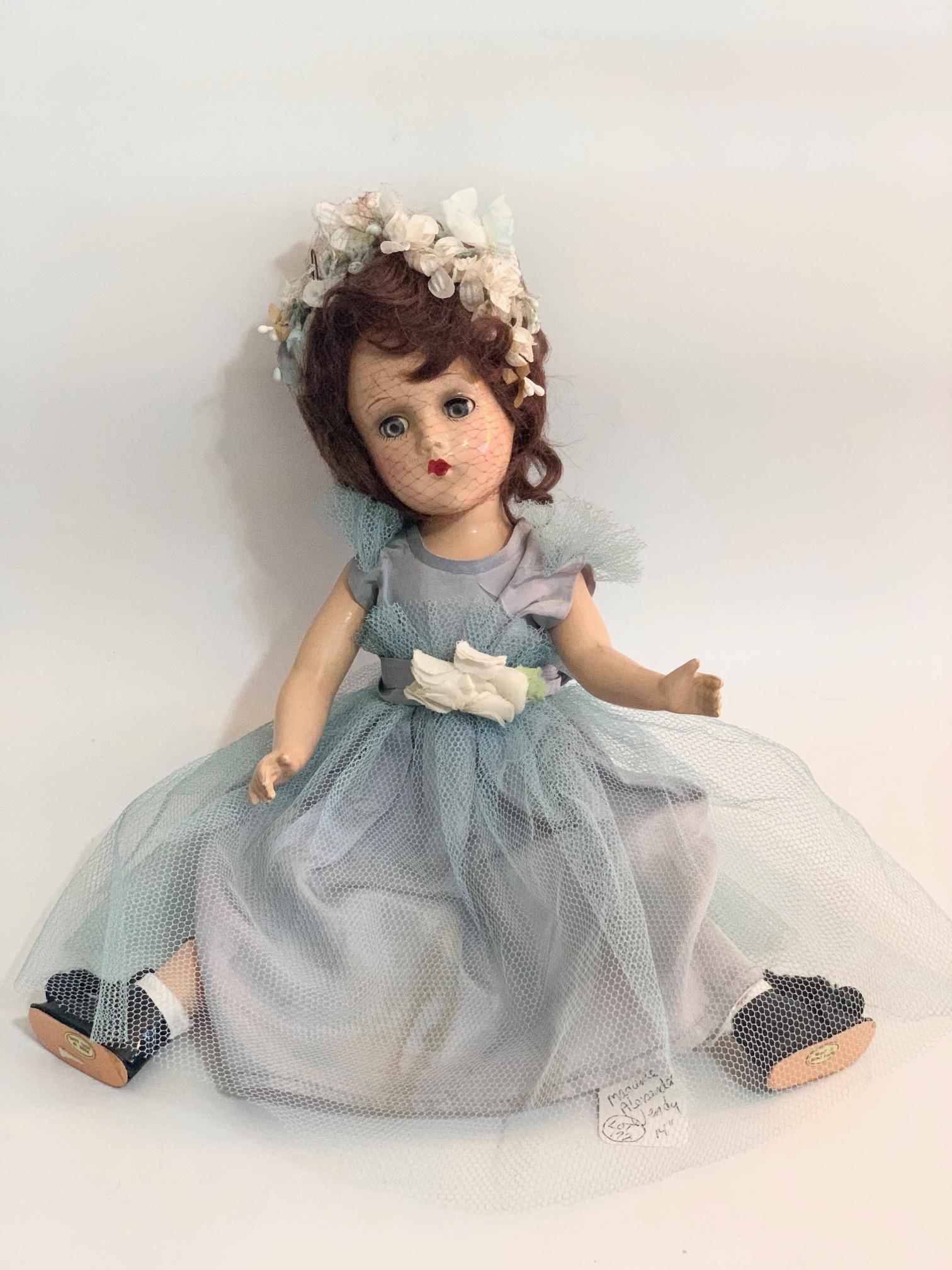 B13: Madame Alexander Wendy 14 Composition Doll: Madame Alexander Wendy 14" Composition Doll; dress may be original but is not tagged; original wig. We do our best to list all possible flaws, these are vintage/antique dolls and are NOT perfect. Plea