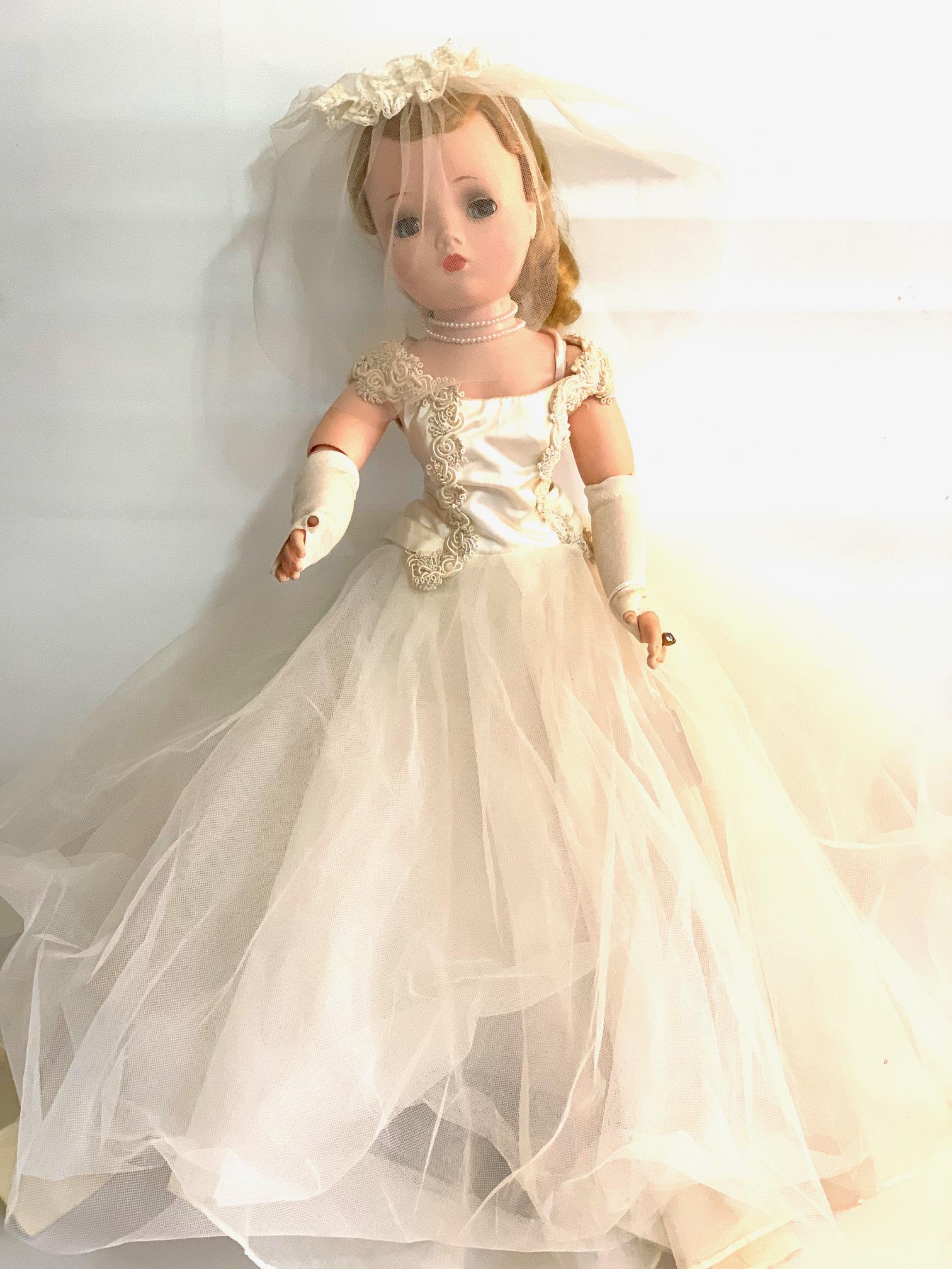 B21: Madame Alexander Cissy Bride 21" Composition Doll: Madame Alexander Cissy Bride 21" Composition Doll; all original wedding gown and accessories; original wig. We do our best to list all possible flaws, these are vintage/antique dolls and are NOT perfe