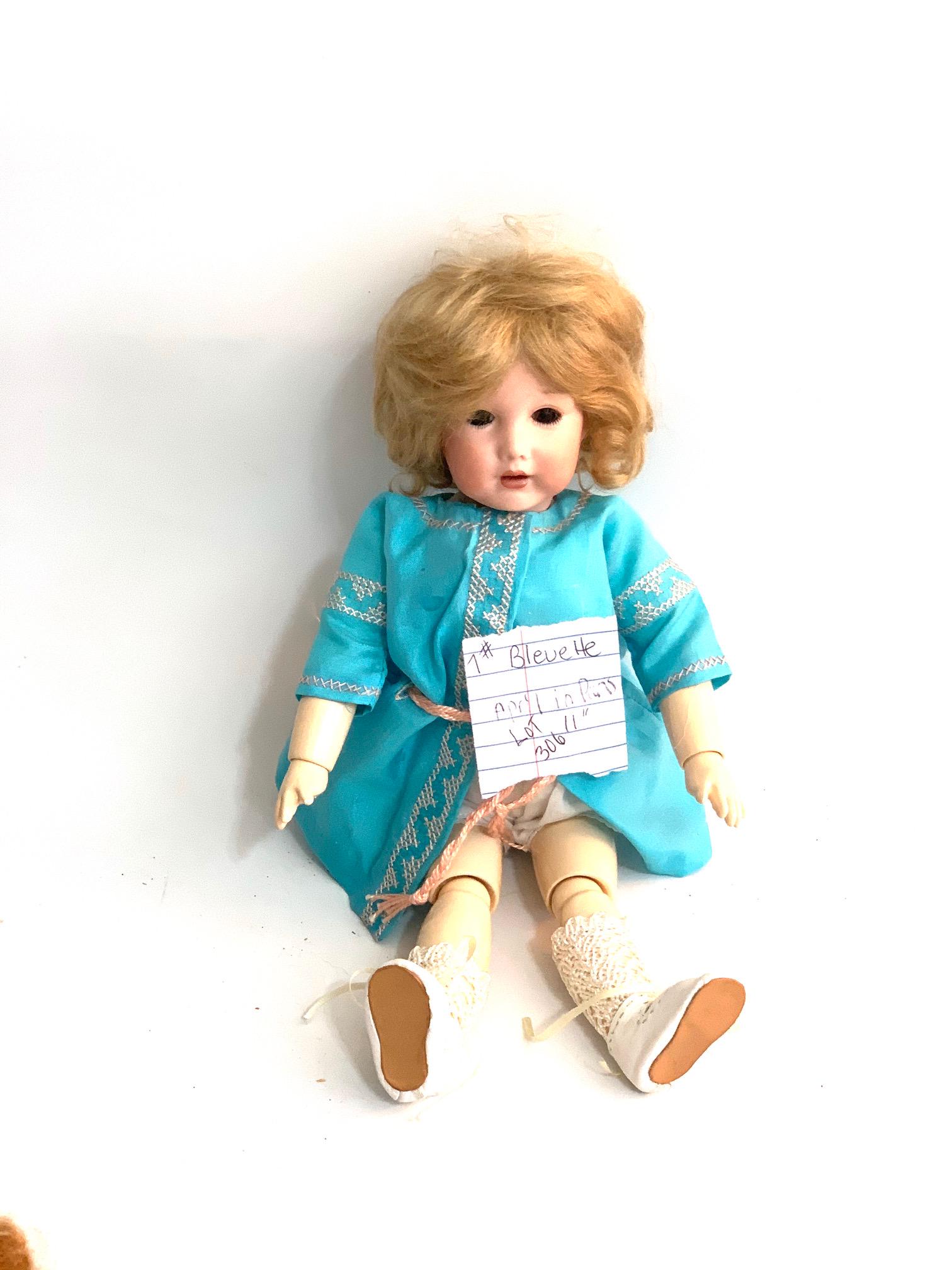 B23: April in Paris sign RSS 2006 Reprod SFBJ #251: April in Paris Reproduction SFBJ #251-signed RSS 2006; 11" Bisque Head; blue dress; original wig. We do our best to list all possible flaws, these are vintage/antique dolls and are NOT perfect. Please