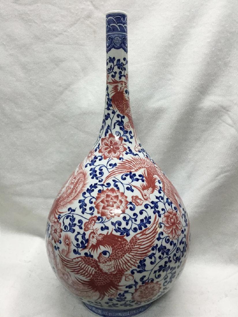 CHINESE PORCELAIN BLUE AND WHITE IRON RED PHOENIX VASE (1 of 4)