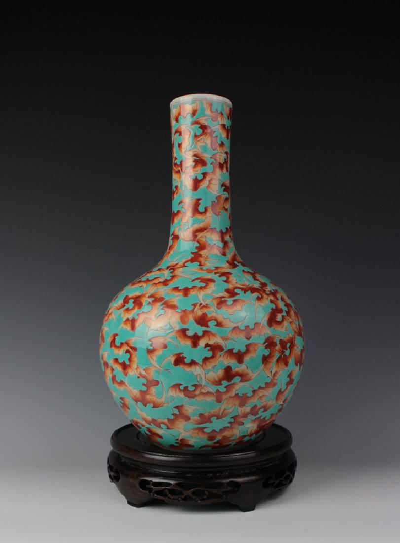 CHINESE PORCELAIN TURQUOISE GROUND IRON RED BATS VASE (1 of 4)