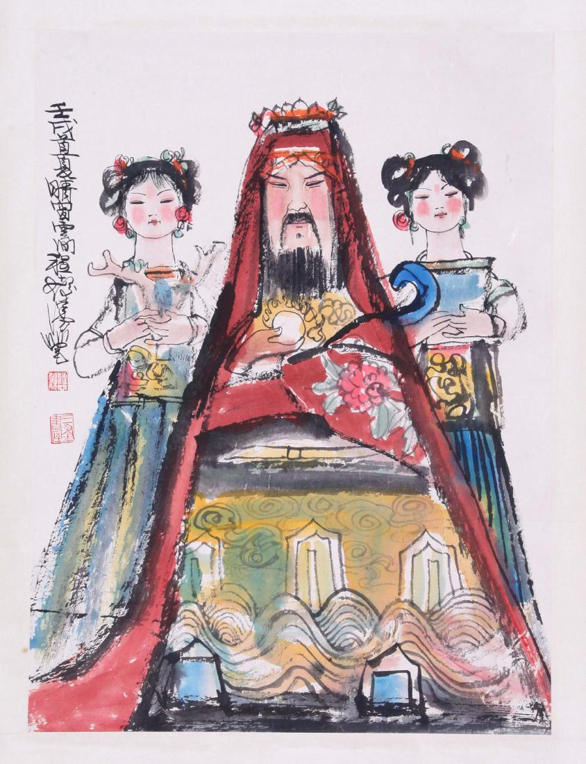 CHINESE SCROLL PAINTING OF MAN WITH TWO GIRLS (1 of 7)