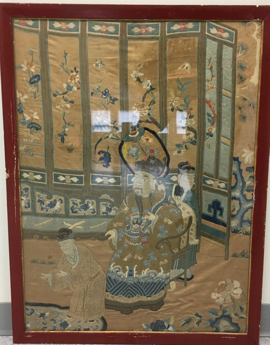 FRAMED CHINESE TEXTILE EMBROIDERY OF FIGURE (1 of 5)