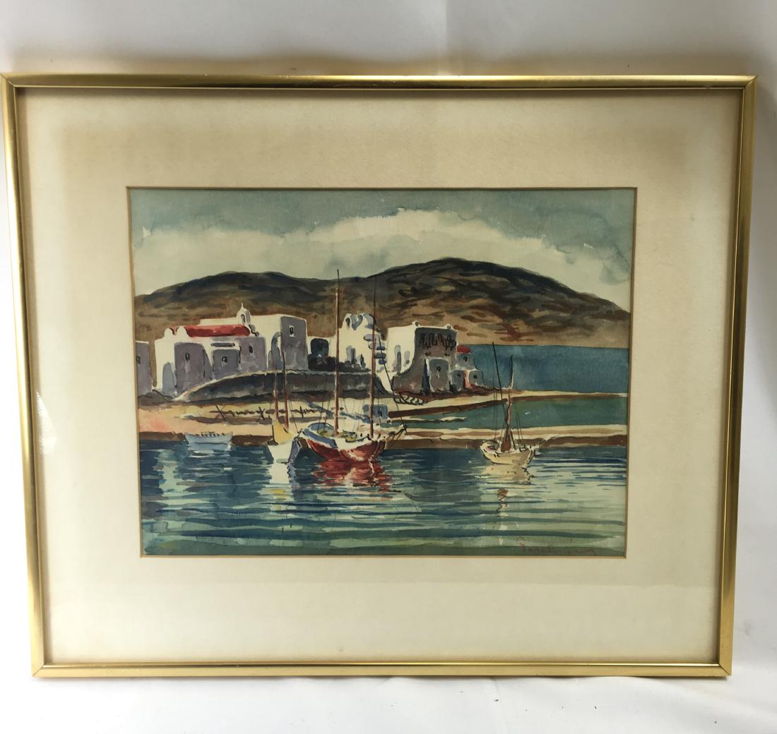 WATERCOLOR OF HARBOR VIEWS ON PAPER: WATERCOLOR OF HARBOR VIEWS ON PAPER. Framed. Signed by S Van Pelt. Image only size 12 in. by 10 in. Only ship to 48 states of USA. Shipping cost $50. Local pickup at our New Jersey Warehouse available