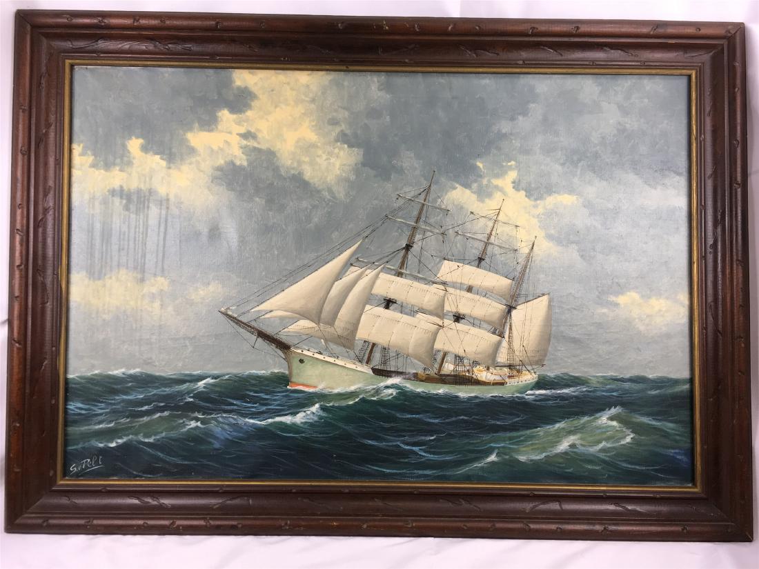 OIL PAINTING OF SAILING BOAT IN OCEAN SIGNED (1 of 6)