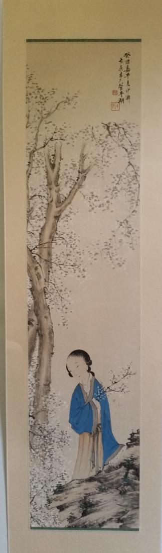 CHINESE SCROLL PAINTING OF LADY UNDER TREE (1 of 4)