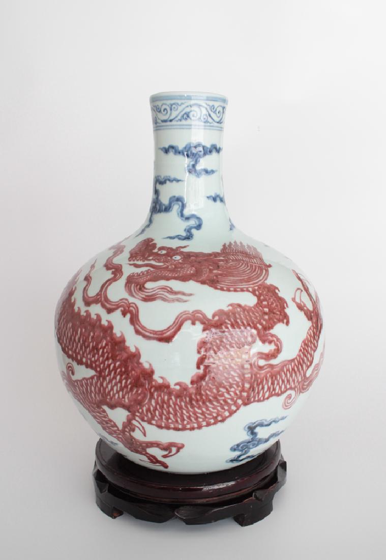 CHINESE PORCELAIN BLUE AND WHITE IRON RED DRAGON (1 of 6)
