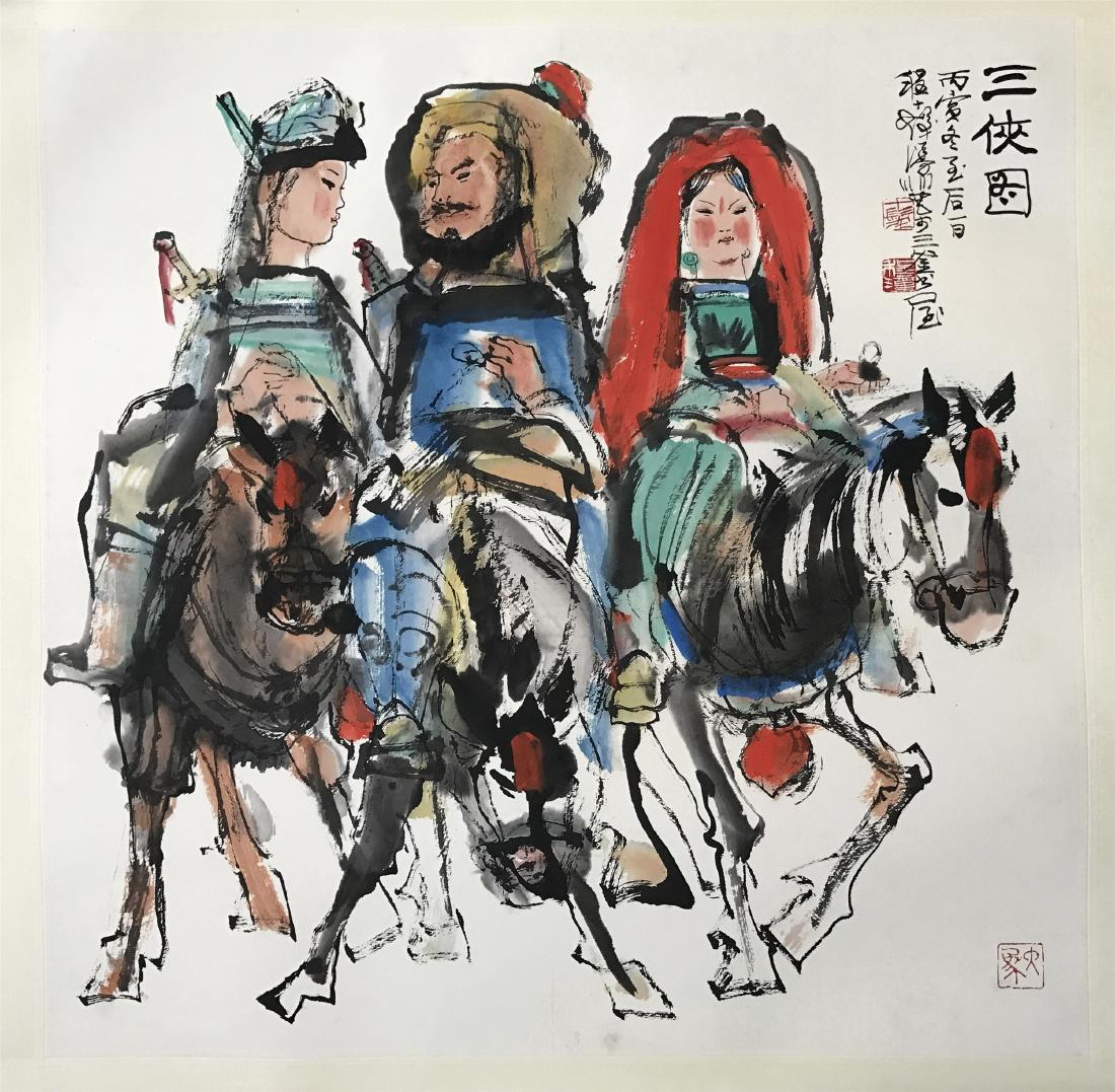CHINESE SCROLL PAINTING OF THREE FIGURES (1 of 4)