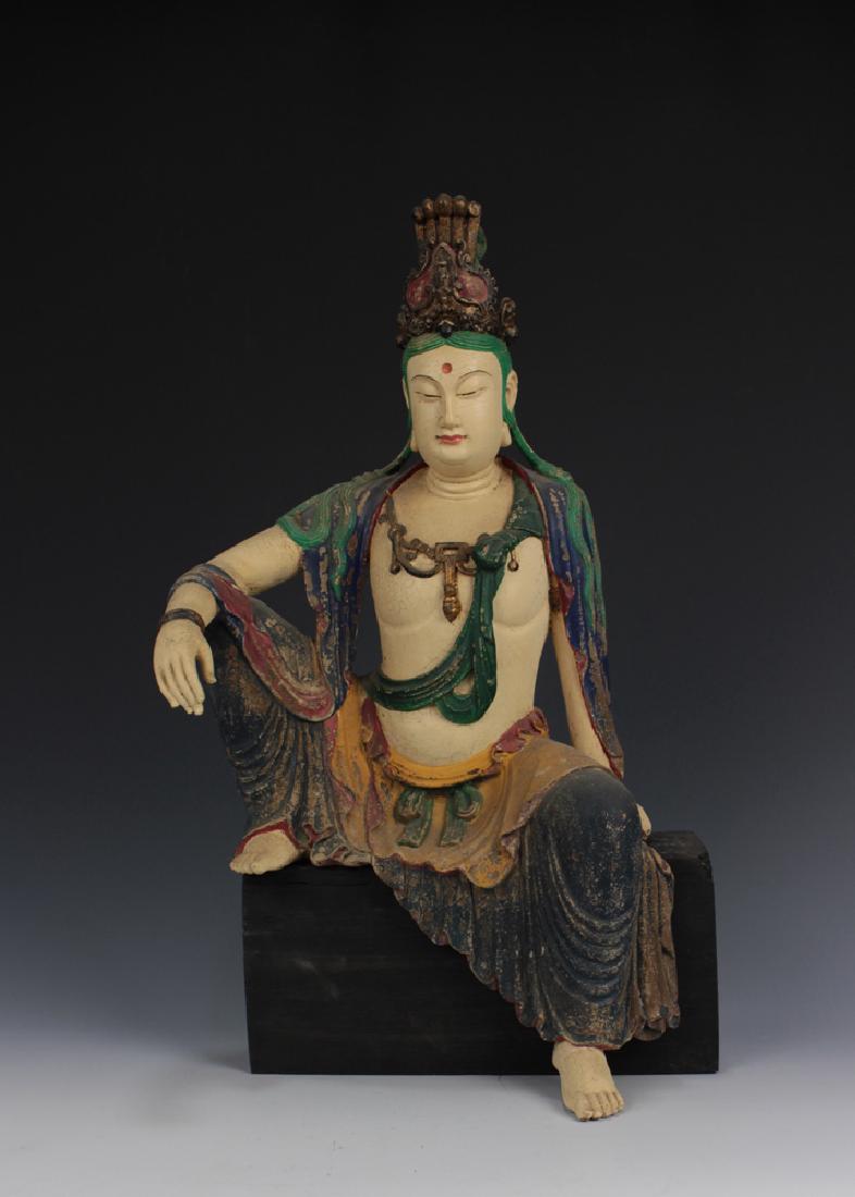 CHINESE COLOR DECORATED EAGLEWOOD CRAVED SEATED GUANYIN (1 of 2)