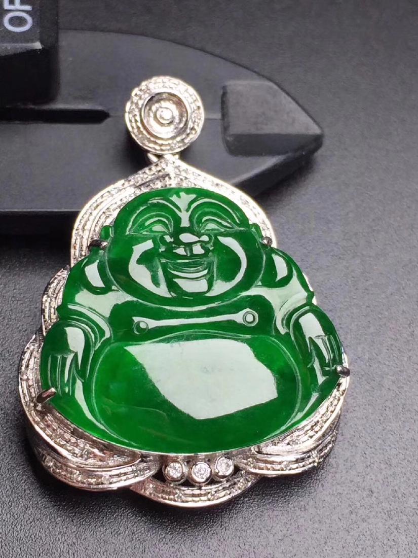 GIA GUARANTEED 18K GOLD DIAMOND NATURAL JADEITE BUDDHA (1 of 5)