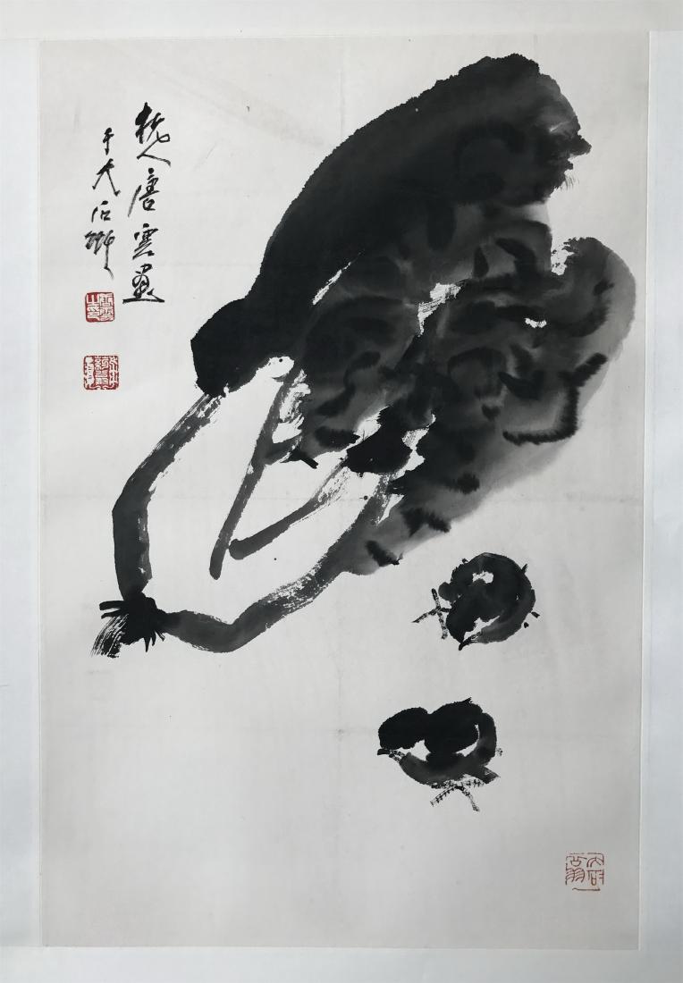 CHINESE SCROLL PAINTING OF CABBAGE: CHINESE SCROLL PAINTING OF CABBAGE. Signed and dated. Image only size 67 cm by 45 cm. Domestic shipping $20 and oversea $60. Combined shipping available. Local pickup at our NJ warehouse available. Co