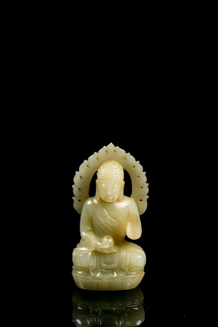 CHINESE NEPHRITE CELADON JADE CARVED SEATED BUDDHA (1 of 8)