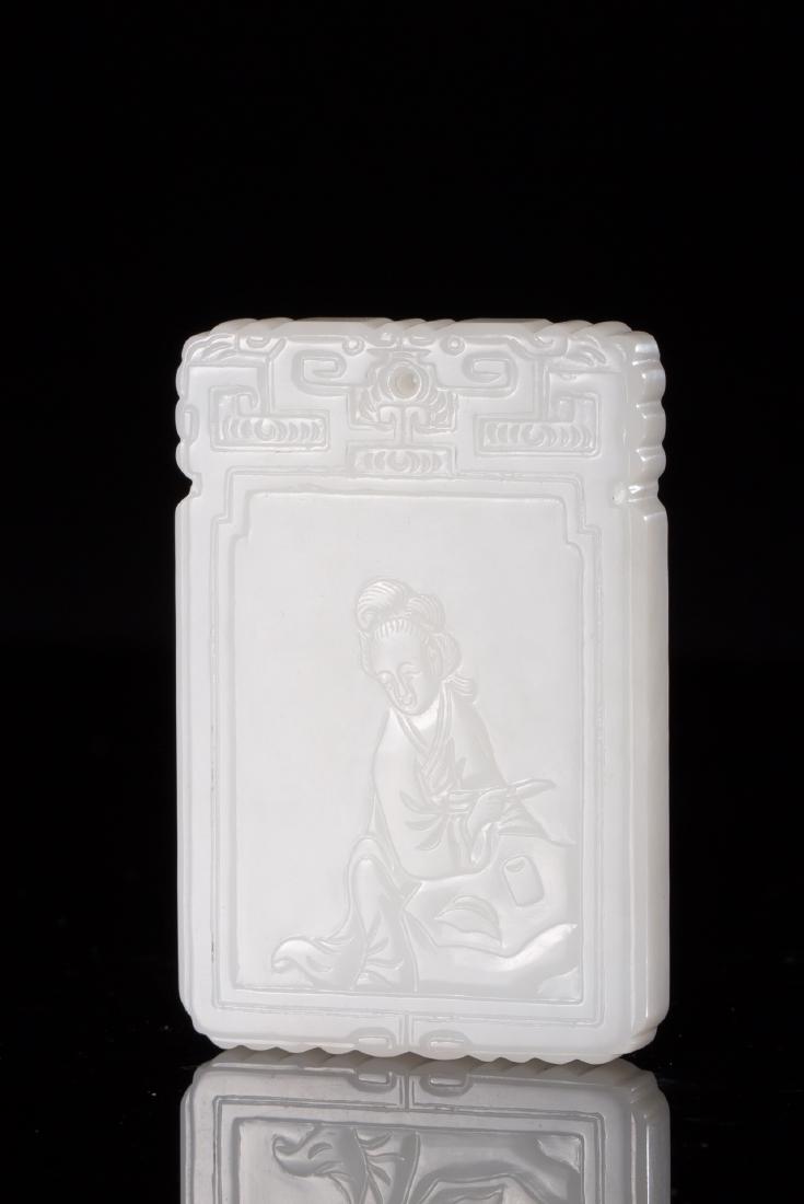 CHINESE NEPHRITE JADE CARVED SQUARE PLAQUE (1 of 9)