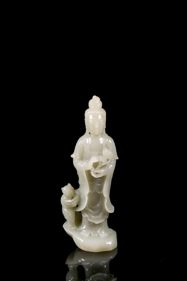 CHINESE NEPHRITE JADE CARVED GUANYIN AND BOY (1 of 8)