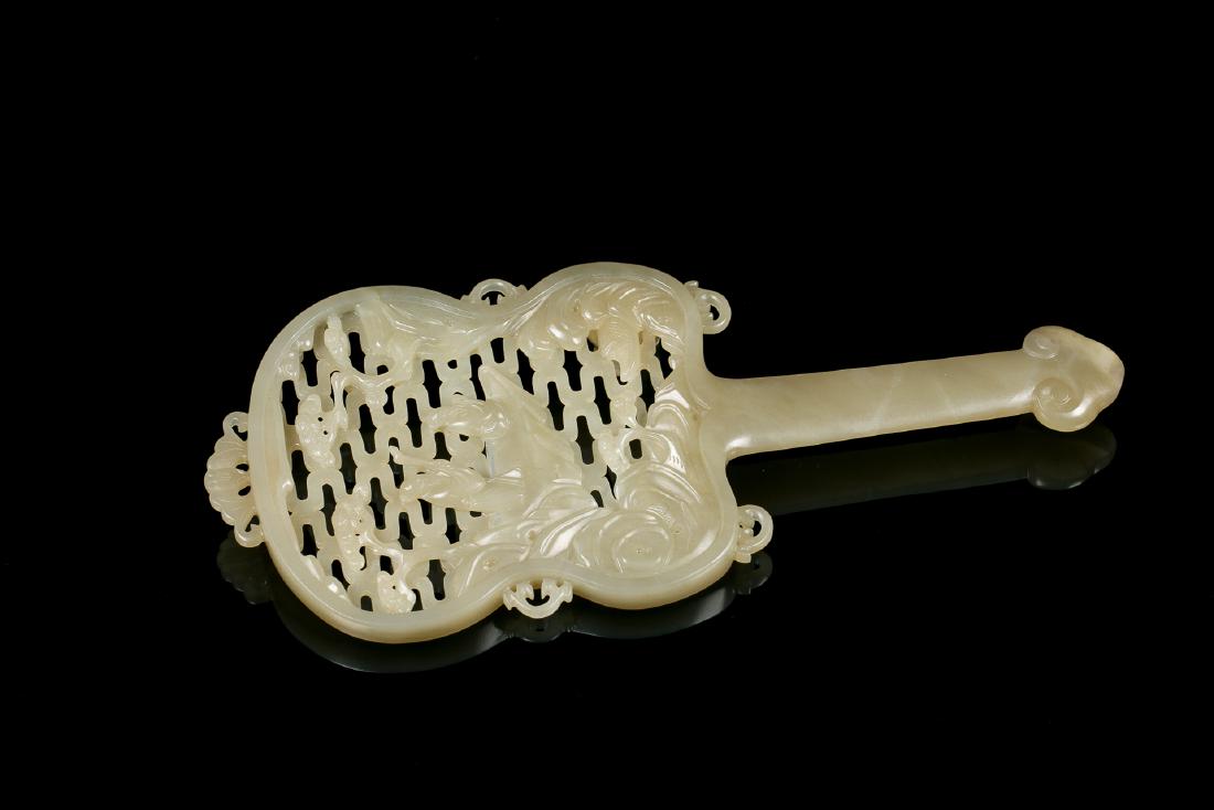 CHINESE NEPHRITE JADE CARVED FAN TABLE ITEM (1 of 9)