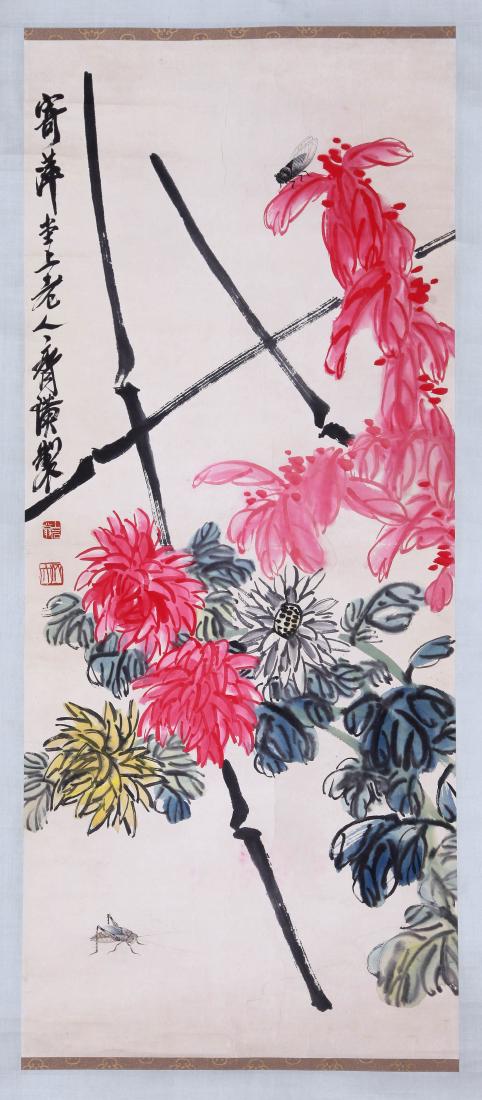 CHINESE SCROLL PAINTING OF INSECT AND FLOWER WITH (1 of 6)