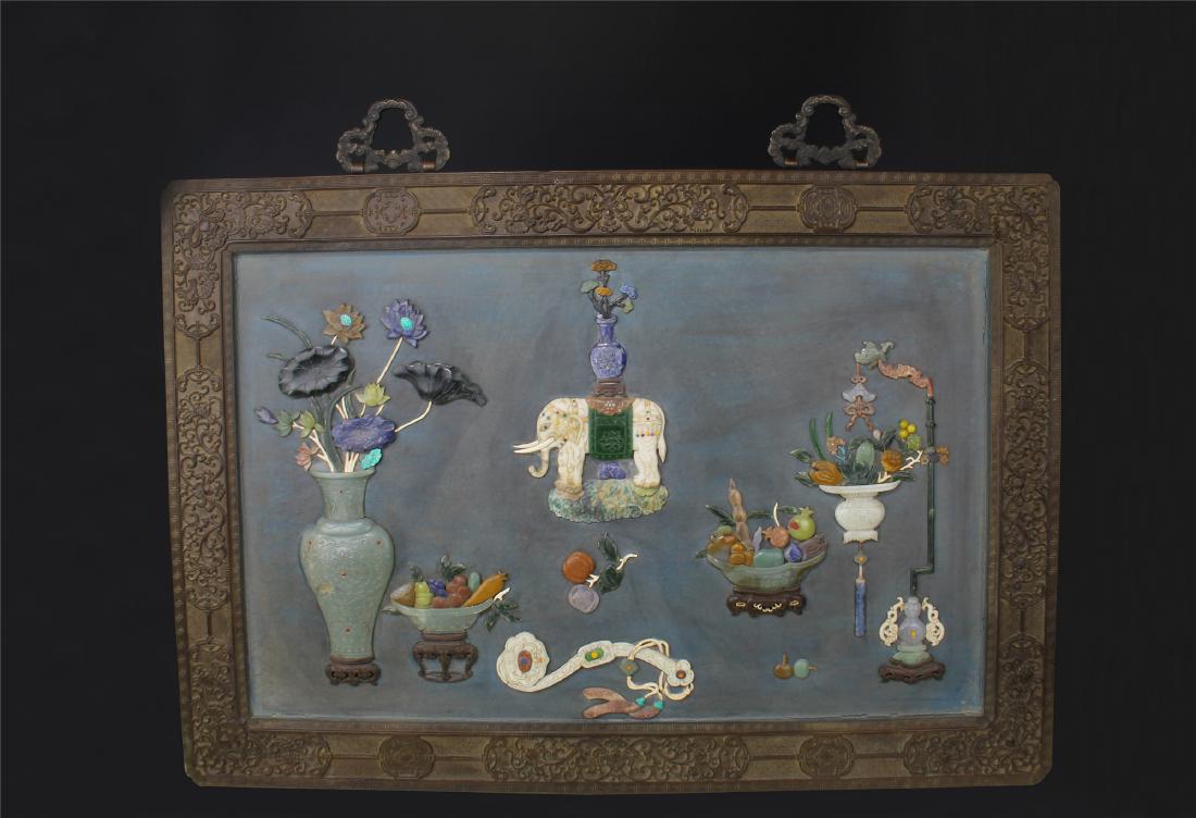 CHINESE GEM INLAID LACQUER ROSEWOOD HANGED SCREEN (1 of 10)