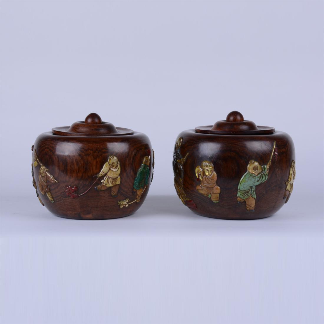 CHINESE GEM STONE INLAID HARDWOOD CHESS BOX (1 of 10)