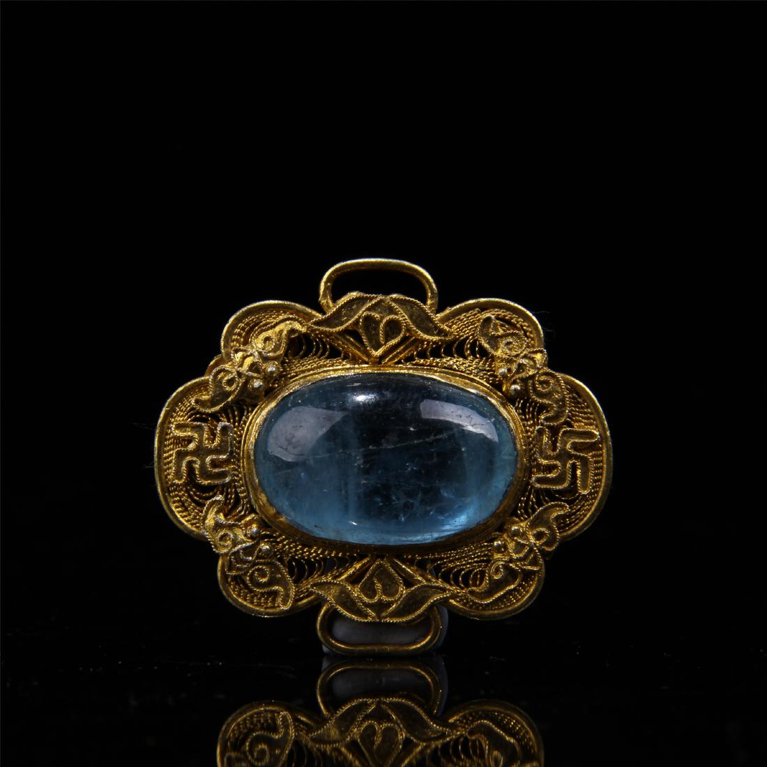 CHINESE GILT SILVER BLUE TOURMALINE HAT BADGE (1 of 5)