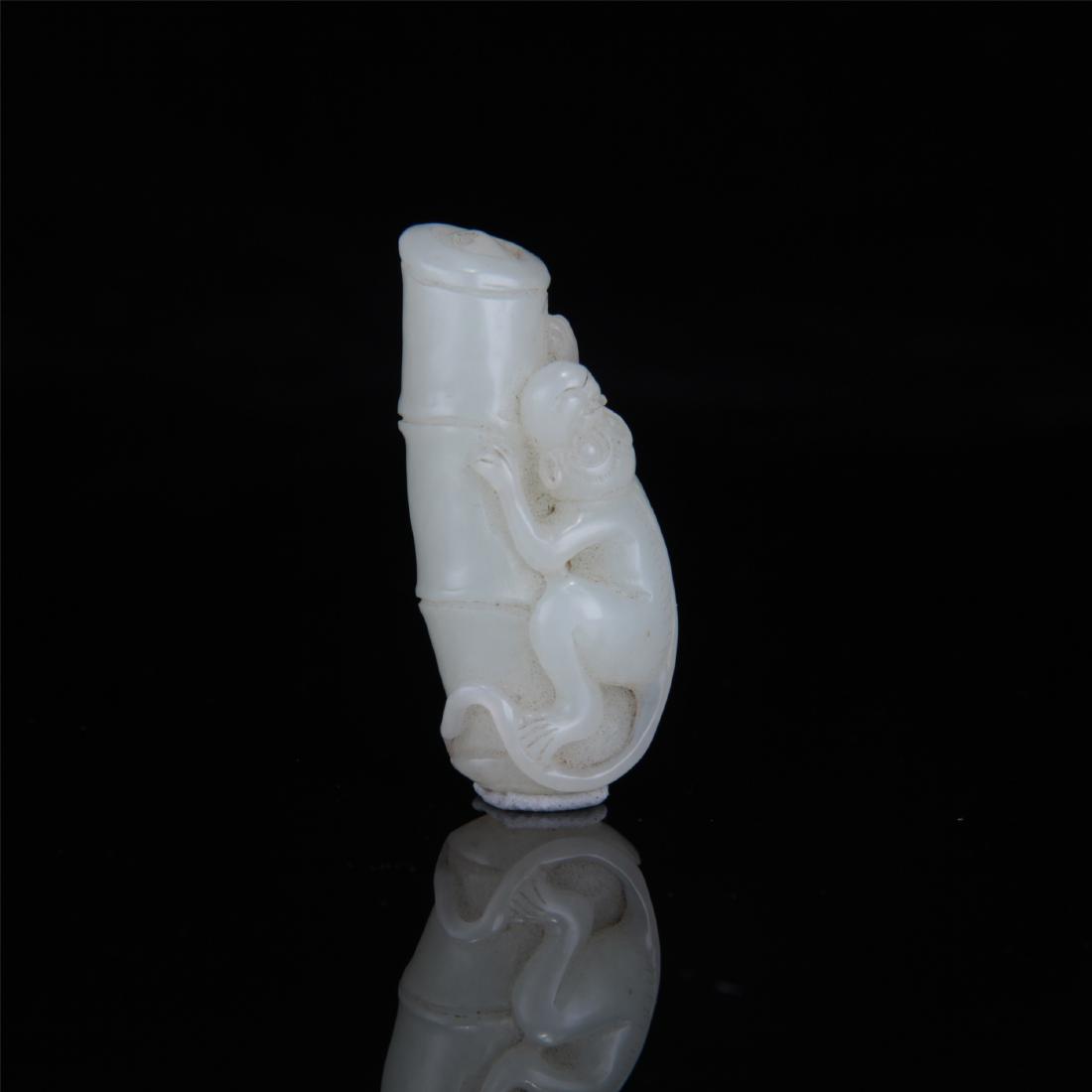 CHINESE WHITE JADE BAMBOO AND MONKEY PENDANT (1 of 5)