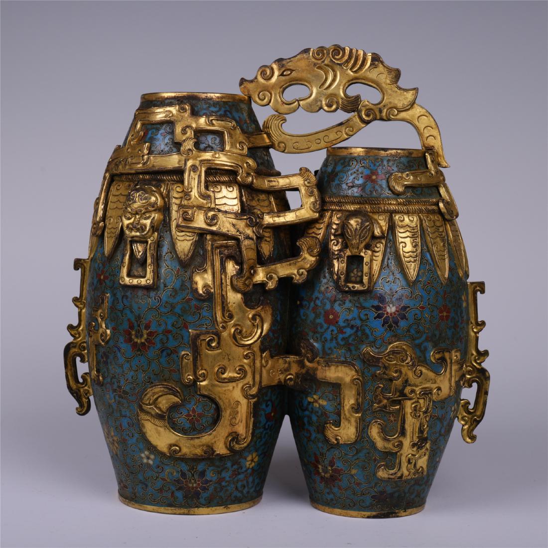 CHINESE CLOISONNE LINKED VASES (1 of 8)