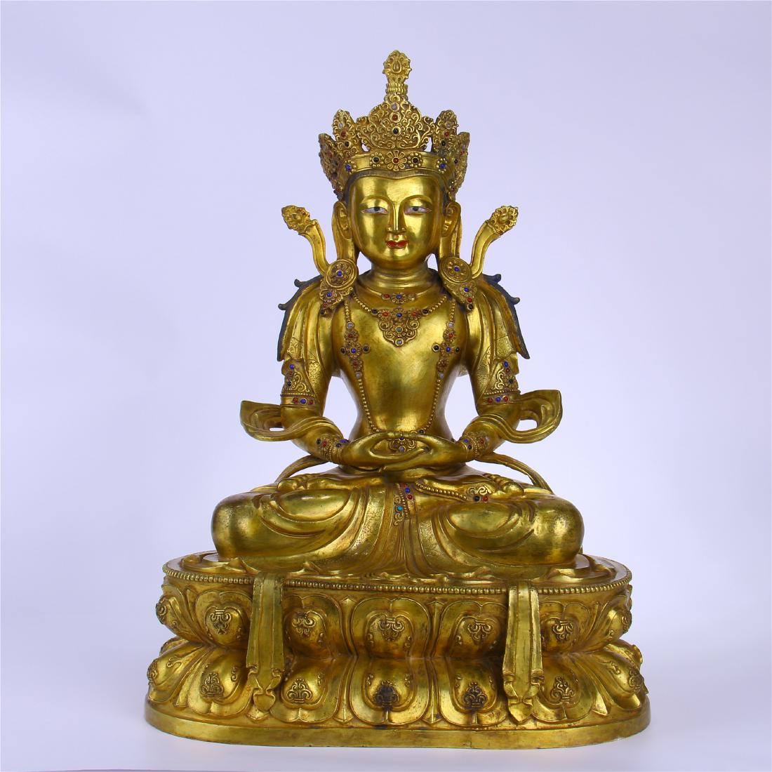CHINESE GILT BRONZE SEATED BUDDHA (1 of 10)