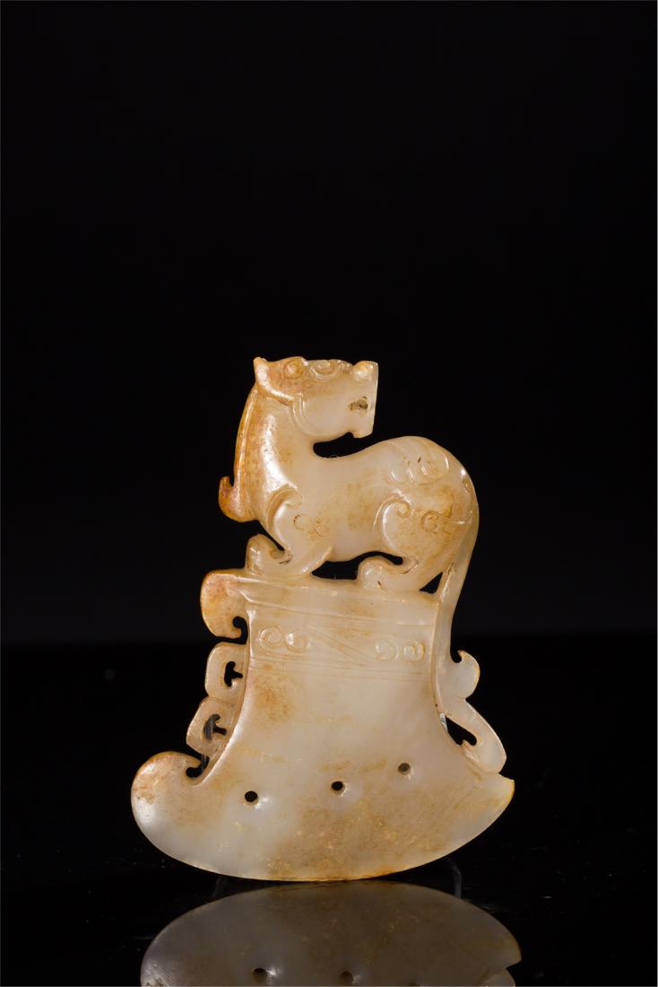 CHINESE BROWN JADE BEAST ON AX (1 of 9)