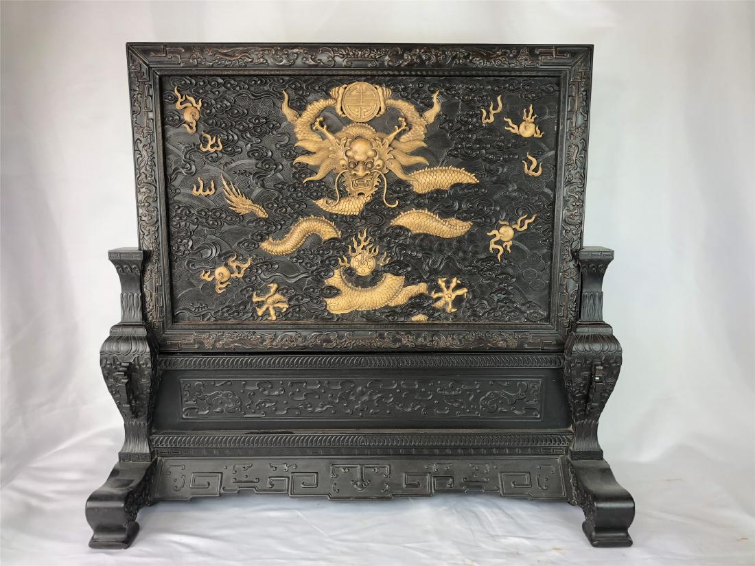 CHINESE ROSEWOOD HONGMU BOXWOOD DRAGON TABLE SCREEN (1 of 11)
