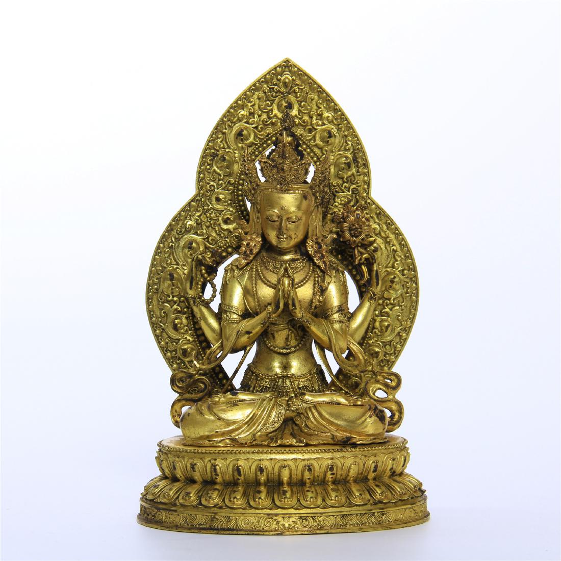 CHINESE GILT BRONZE FOUR ARM SEATED GUANYIN (1 of 9)