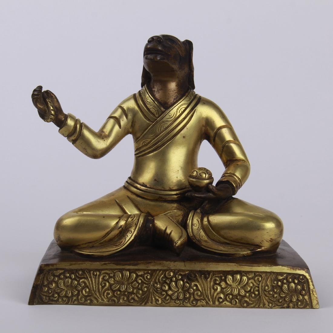 CHINESE GILT BRONZE SEATED DOG HEAD BUDDHA (1 of 9)