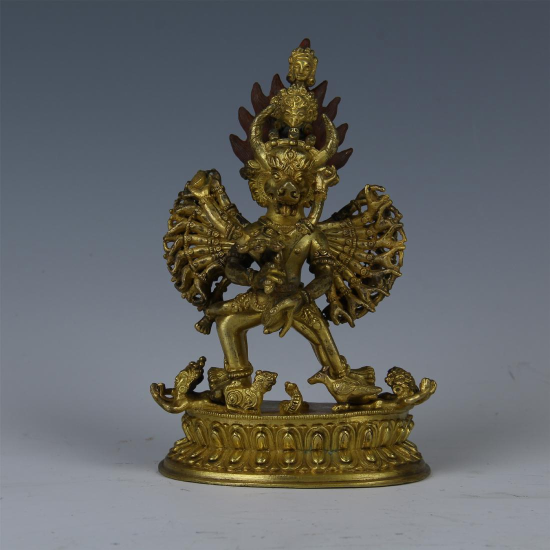 TIBETAN GILT BRONZE STANDING YAMANTAKA (1 of 9)