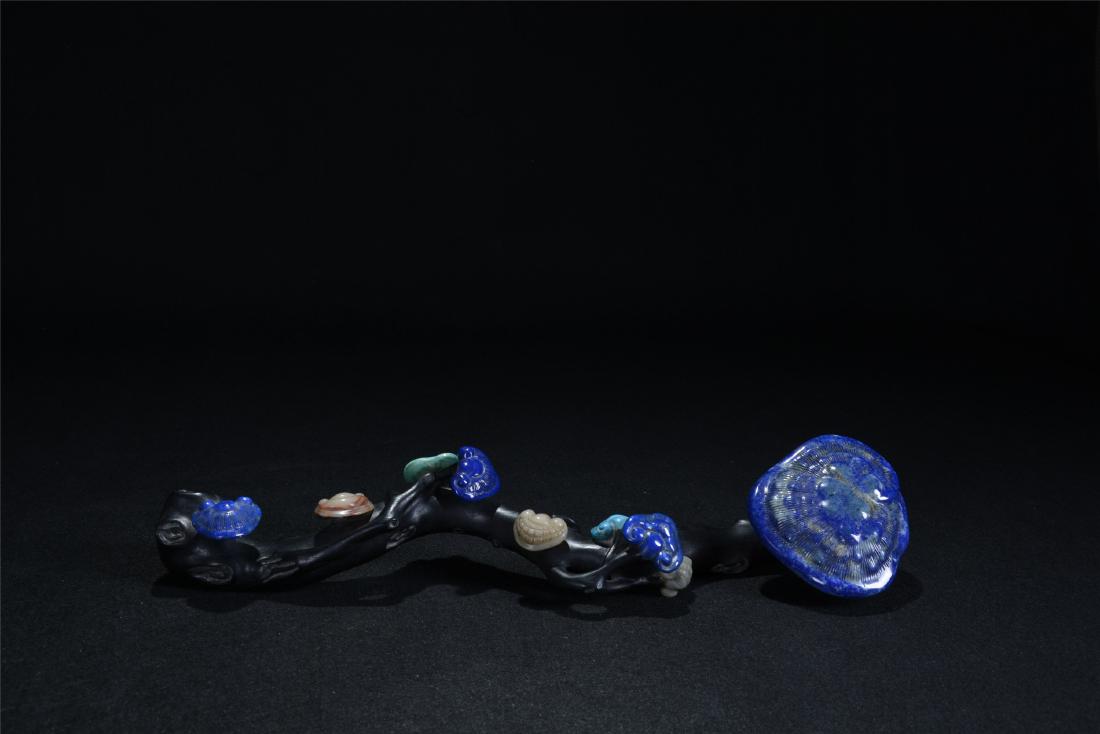 CHINESE LAPIS INLAID ZITAN RUYI SCEPTER (1 of 10)