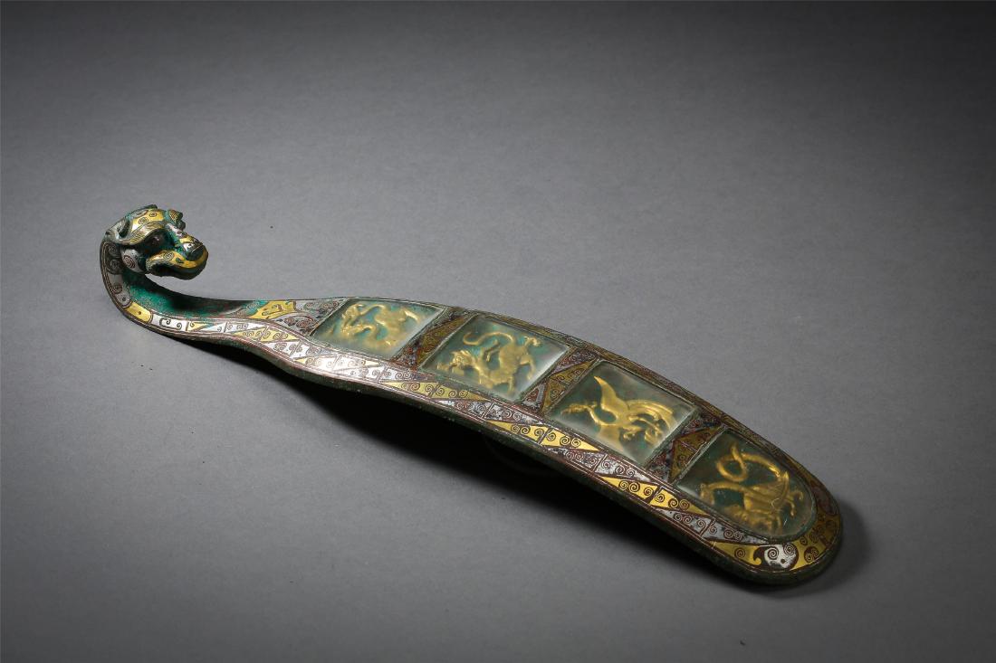 CHINESE GOLD INLAID BRONZE DRAGON BELT HOOK (1 of 11)