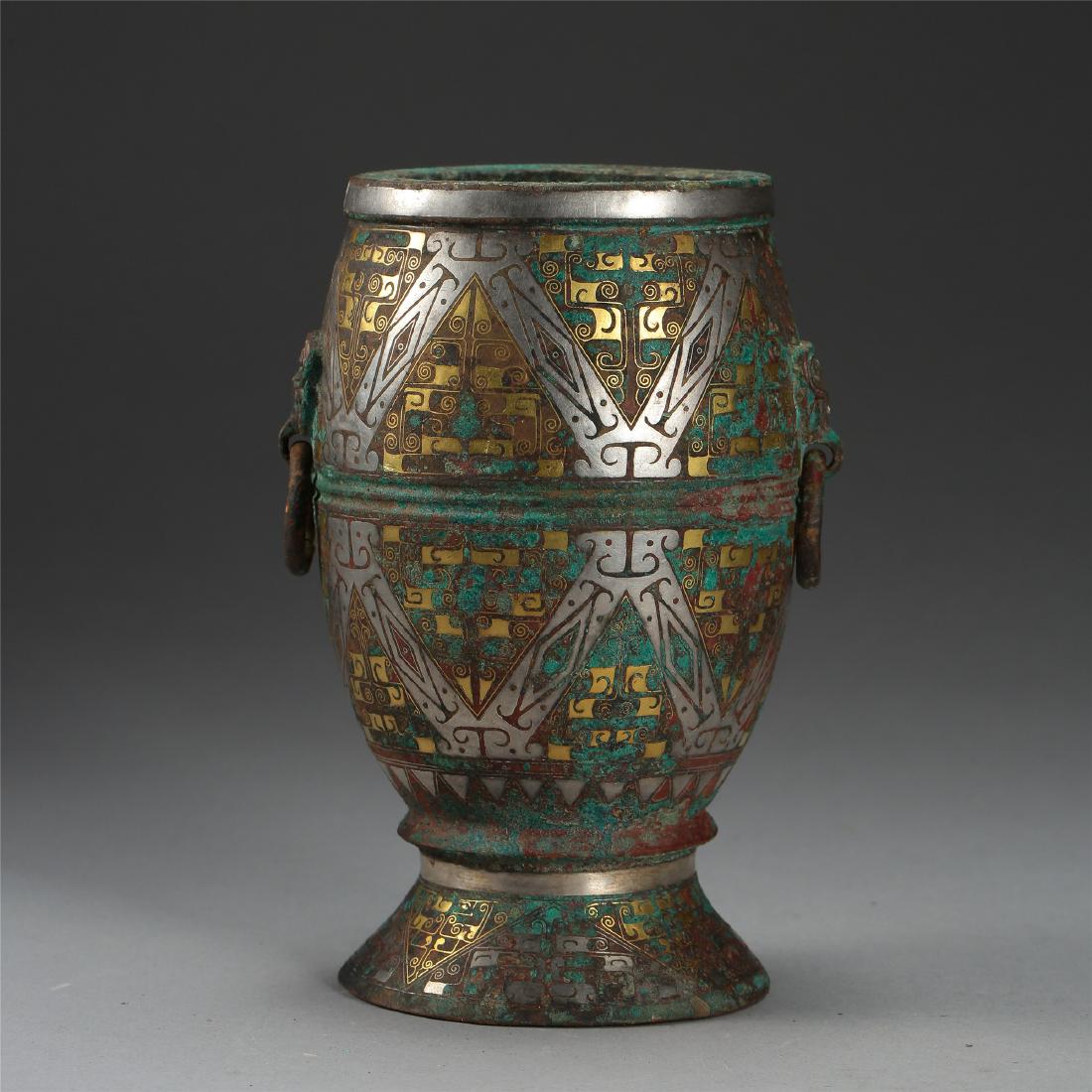 CHINESE GOLD SILVER INLAID BRONZE JAR HAN DYNASTY (1 of 9)